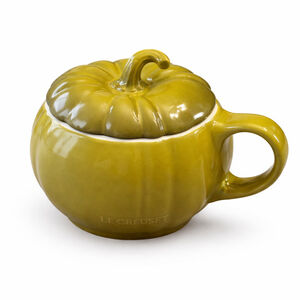 Le Creuset Pumpkin Mug w/ Lid Olive Green 14 oz 400ml Fall Halloween Stoneware
